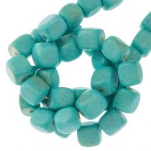 wooden beads vintage look ice blue color 