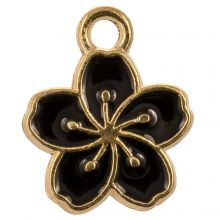 Enamel Charm Flower (14.5 x 12 x 1.5 mm) Black (5 pcs)