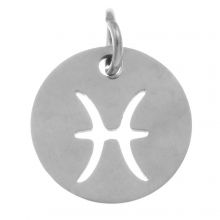 Stainless Steel Zodiac Sign Pendant Pisces (12 mm) Antique Silver (1 piece)