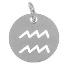 Stainless Steel Zodiac Sign Pendant Aquarius (12 mm) Antique Silver (1 piece)