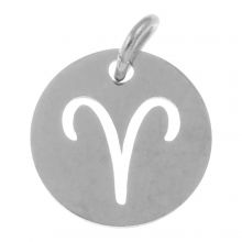 Stainless Steel Zodiac Sign Pendant Aries (12 mm) Antique Silver (1 piece)
