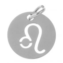 Stainless Steel Zodiac Sign Pendant Leo (12 mm) Antique Silver (1 piece)