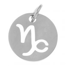 Stainless Steel Zodiac Sign Pendant Steinbock (12 mm) Antique Silver (1 piece)