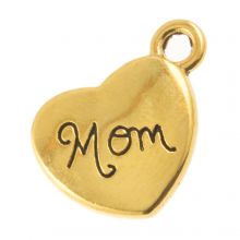 Charm Heart Mom (18 x 14 mm) Gold (10 pcs)