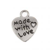 Charm Heart Made with Love (12 x 10  x 1 mm) Antique Silver (25 pcs)