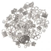 Charm Mix  (7 - 16.5 x 6 - 13 mm) Antique Silver (64 pcs)