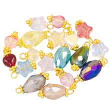 Glass Charm Mix with Eyelets (11.5 - 17.5 x 6.5 - 7.5 mm) Mix Color-Gold (18 pcs)