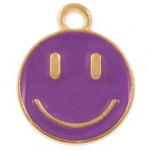 Enamel Charm Smiley Face (14.5 x 12 mm) Purple (5 pcs)