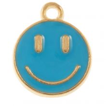 Enamel Charm Smiley Face (14.5 x 12 x 1.5 mm) Sky Blue (5 pcs)