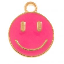 Enamel Charm Smiley Face (14.5 x 12 mm) Hot Pink (5 pcs)