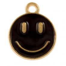 Enamel Charm Smiley Face (14.5 x 12 x 1.5 mm) Black (5 pcs)
