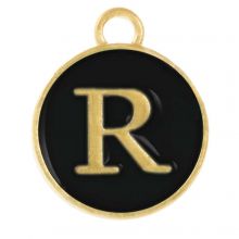 Enamel Charm Letter R (14 x 12 x 2 mm) Black (1 pcs)