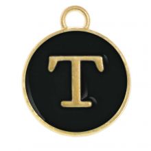 Enamel Charm Letter T (14 x 12 x 2 mm) Black (1 pcs)