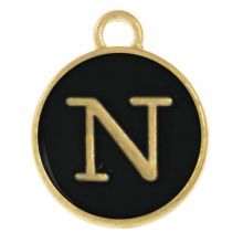 Enamel Charm Letter N (14 x 12 x 2 mm) Black (1 pcs)