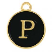 Enamel Charm Letter P (14 x 12 x 2 mm) Black (1 pcs)