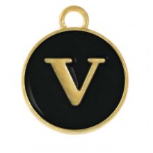 Enamel Charm Letter V (14 x 12 x 2 mm) Black (1 pcs)