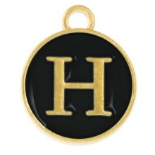 Enamel Charm Letter H (14 x 12 x 2 mm) Black (1 pcs)