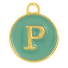 Enamel Charm Letter P (14 x 12 x 2 mm) Turquoise (1 pcs)