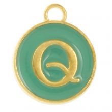 Enamel Charm Letter Q (14 x 12 x 2 mm) Turquoise (1 pcs)