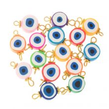 Polymer Clay Jewelry Connector Evil Eye (18 X 9.5 X 4.5 mm) Multi Color-Gold (15 pcs)