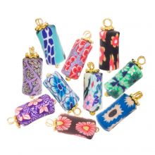 Polymer Clay Charm Flower Pattern (16 X 6 X 6 mm) Multi Color - Gold (10 pcs)