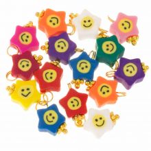 Polymer Clay Charm Smiley Face Star (13.5 x 9 x 4.5 mm) Mix Color - Gold (15 pcs)