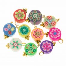 Polymer Clay Charm Flower (15 x 9 x 4.5 mm) Mix Color - Gold (10 pcs)