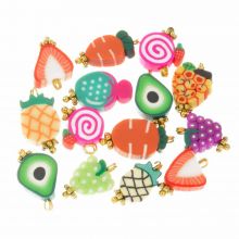 Polymer Clay Charm Fruits (12 - 17 x 8 - 10 x 4.5 mm) Multi Color-Gold (15 pcs)