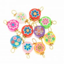 Polymer Clay Jewelry Connector Flower (19 x 9 x 4.5 mm) Multi Color-Gold (10 pcs)