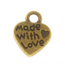 Charm Heart Made with Love (12 x 10  x 1 mm) Bronze (25 pcs)