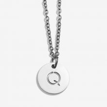 Stainless Steel Necklace Letter Q (45 cm) Antique Silver (1 pcs)