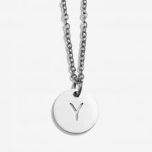 Stainless Steel Necklace Letter Y (45 cm) Antique Silver (1 pcs)