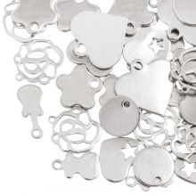 Charm Mix Happy Love Stainless Steel (various sizes) Antique Silver (35 Pieces)