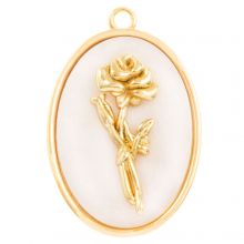 Birthflower Pendant (June / Rose) Mother of Pearl - 18K Gold Plated (27 x 18 mm) 1 pcs