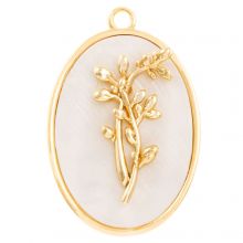 Birthflower Pendant (December / Holly) Mother of Pearl - 18K Gold Plated (27 x 18 mm) 1 pcs