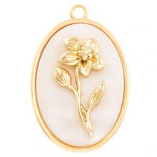 Birthflower Pendant (March / Daffodil) Mother of Pearl - 18K Gold Plated (27 x 18 mm) 1 pcs