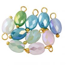 Glass Charm Mix (13 - 14 x 6 - 6.5 x 4 - 4.5 mm) Crystal Turquoise-Gold (10 pcs)