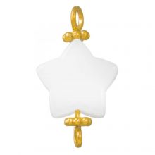 White Jade Jewelry Connector Star (22 x 12.5 x 5 mm) White-Gold (3 pcs)