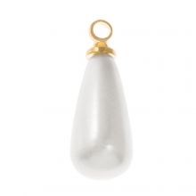 Resin Charm Teardrop Pearl (16 x 6 mm) White Gold (10 pcs)