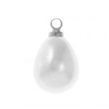 Resin Charm Teardrop Pearl (11 x 6 mm) White-Antique Silver (10 pcs)