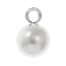 Resin Charm Pearl (13 x 8 mm) White-Antique Silver (10 pcs)