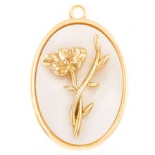 Birthflower Pendant (August / Poppy) Mother of Pearl - 18K Gold Plated (27 x 18 mm) 1 pcs