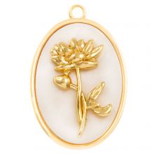 Birthflower Pendant (January / Carnation) Mother of Pearl - 18K Gold Plated (27 x 18 mm) 1 pcs