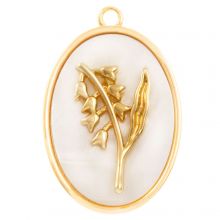 Birthflower Pendant (May / Lily of the Valley) Mother of Pearl - 18K Gold Plated (27 x 18 mm) 1 pcs
