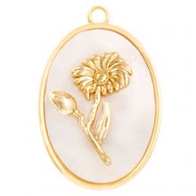 Birthflower Pendant (April / Daisy) Mother of Pearl - 18K Gold Plated (27 x 18 mm) 1 pcs