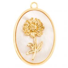Birthflower Pendant (November / Chrysanthemum) Mother of Pearl - 18K Gold Plated (27 x 18 mm) 1 pcs