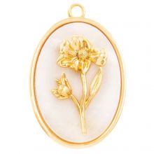 Birthflower Pendant (October / Marigold) Mother of Pearl - 18K Gold Plated (27 x 18 mm) 1 pcs
