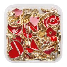 Enamel Charm Mix Heart (8.5 - 18 x 7 - 18 x 1.5 - 3 mm) Red-Gold (80 pcs)