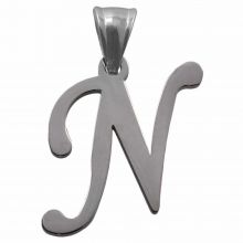 Stainless Steel Letter Pendant N (32 mm) Antique Silver (1 pcs)