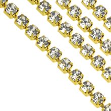 Rhinestone Chain (2 mm) Gold - Crystal (2 meters)